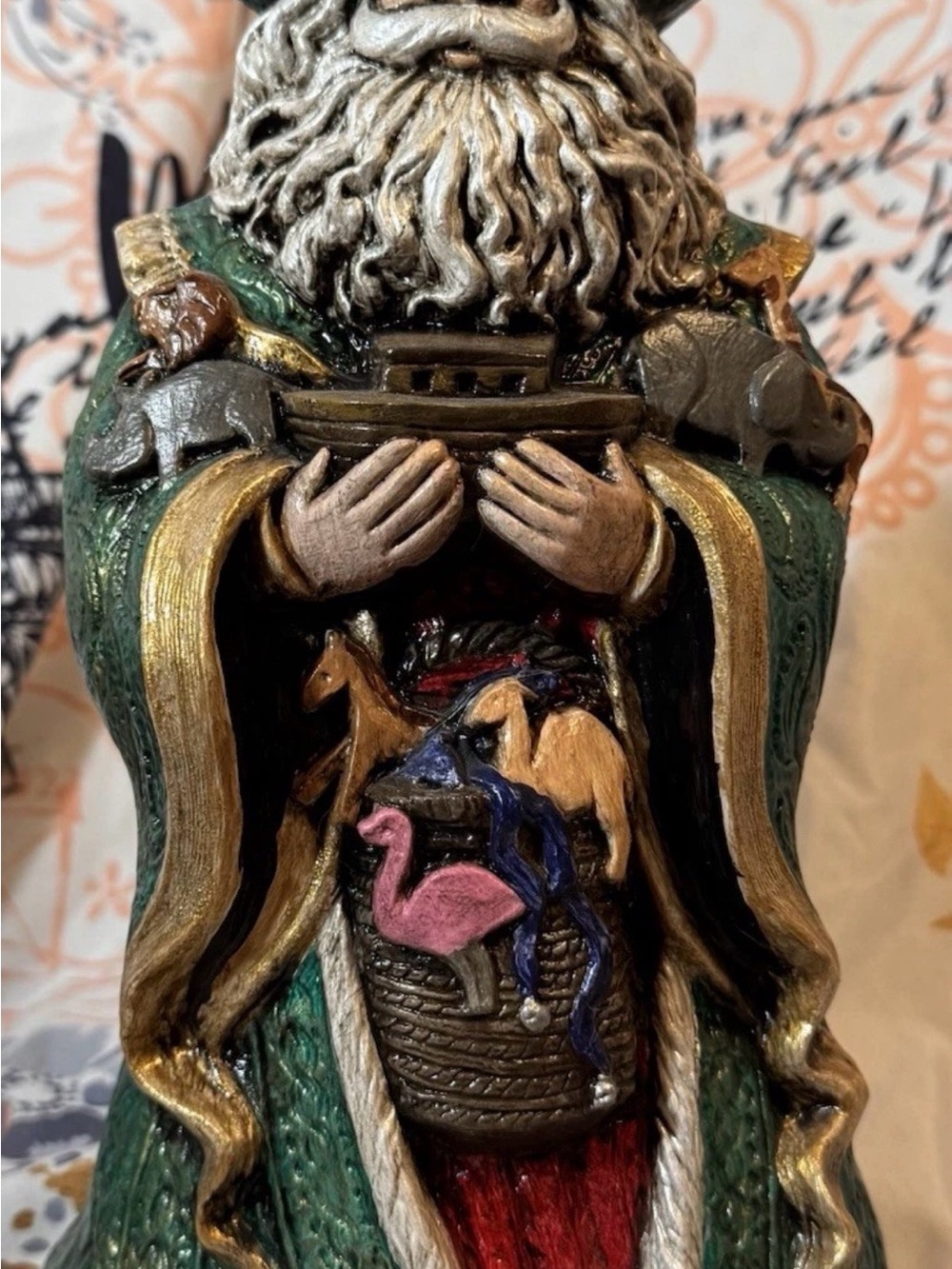 Green and Gold Old World Santa Figure Decorative Statue - Home Art